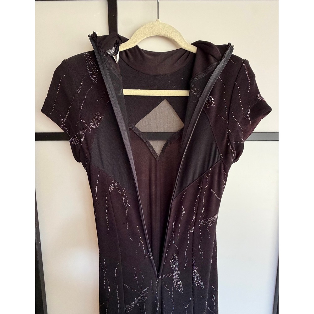 Night Way Collections Vintage Womens Size 6 Gown Black Dragonfly Glitter Mesh - Picture 3 of 11